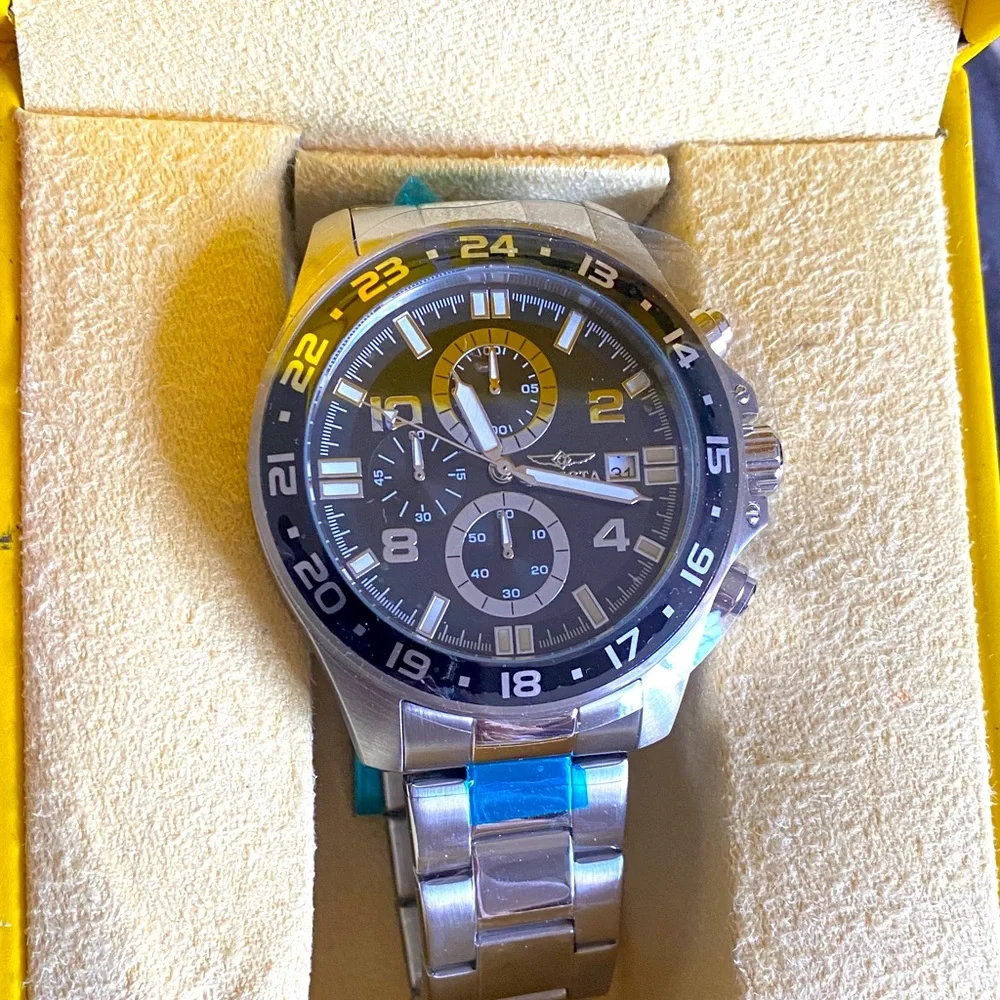 Stainless Steel Men's invicta Chronograph Watch - Black Dial